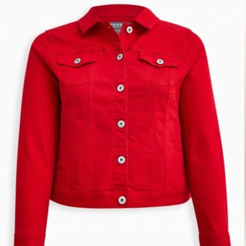 Torrid NWT Ruby Red Denim Trucker Jacket Size 3 - Picture 2 of 10
